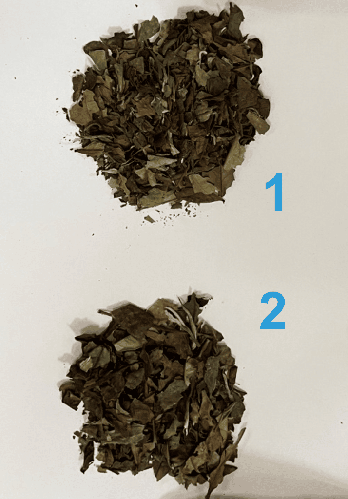 échantillons de thés mélangés avec des mélangeurs de thé. Echantillons de thés mélangés avec des mélangeur à ruban et des mélangeurs à cuve tournante. Mélange de produits fragiles. 